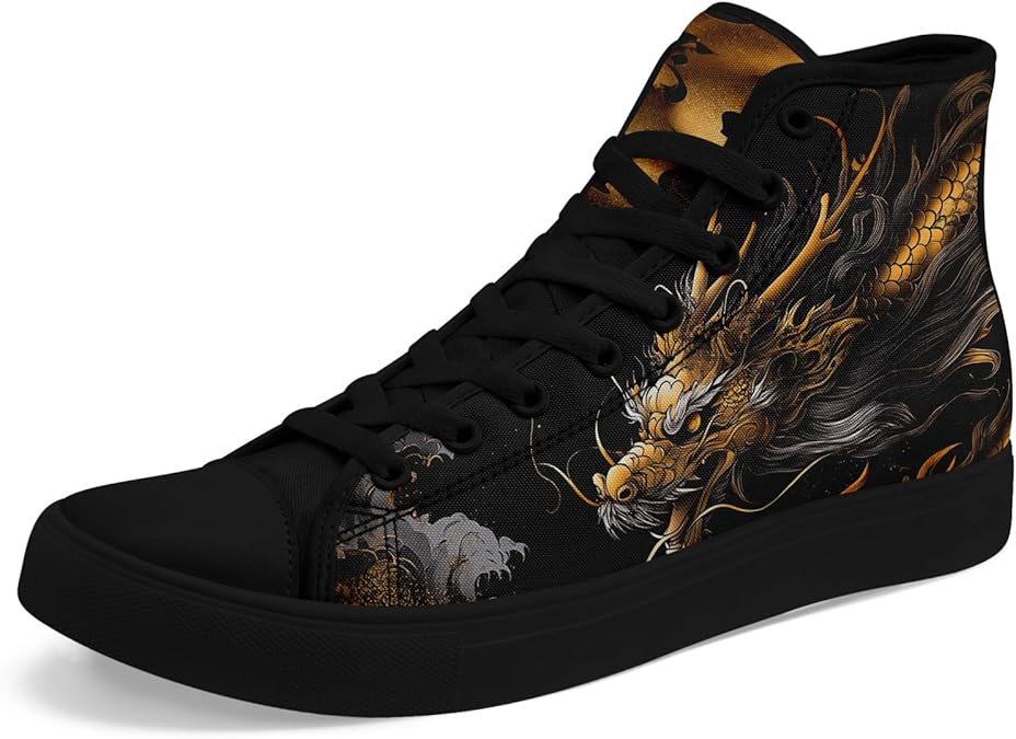 Dragon Print Canvas High-Top Shoes for Men, Anime Inspired Fashion Sneakers for Streetwear Casual Wear Trendy Outfits