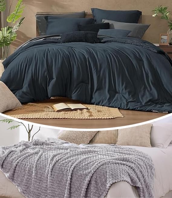 Monbix 7 Piece Cationic Dyeing Comforter Set and Throw Blanket