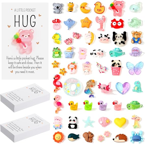 Wonderjune 50 Sets Little Pocket Hug Bulk Gift Mini Resin Animal, Cute
