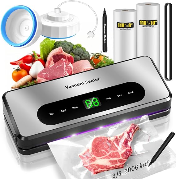8 in 1 Food Vacuum Sealer Machine With Canning Sealer,Multi-function Food Sealer Built-in UV Cutter/Bag Storage Act on Dry Wet oil Crispy,Vacuum Sealer with Cutter Attached 2 Bag Rolls/Marker Pen
