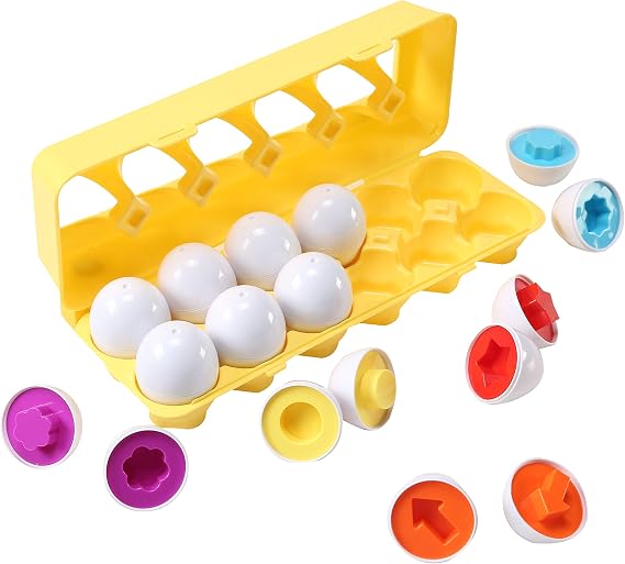 Dimple Fun Easter Egg Matching Toy Set (12 Eggs), Shape Recognition | Color Sorting Toys, Toddler STEM Easter Basket Stuffers, Educational Easter Eggs for Kids, Play Egg Puzzle Set