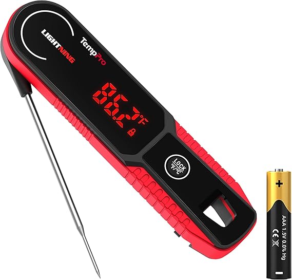 TempPro Lightning 1-Sec Instant Read Meat Thermometer, Kitchen Food Thermometer with 180 Rotating Display, IP67 Waterproof Cooking Thermometer for Deep Fry Smoker BBQ Grill (Previously ThermoPro)