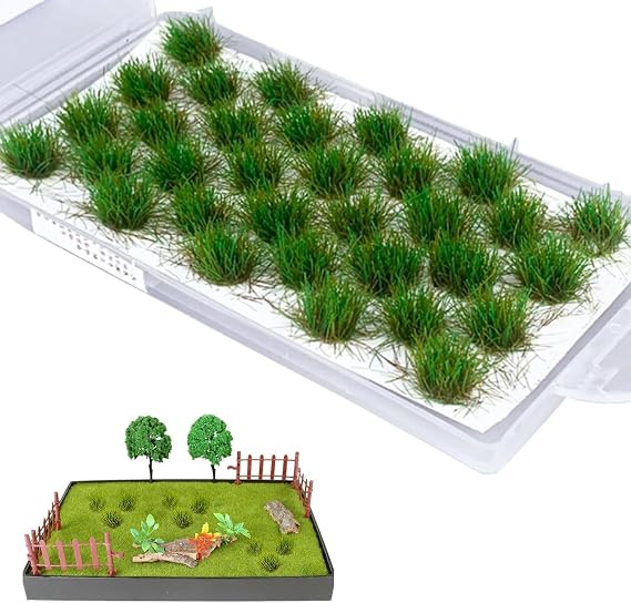 32 PCS Static Grass Tufts Set,Green Resin Terrain Models for Railway Landscaping, DIY Train Scenery, Miniature Garden Decor | Realistic Artificial Grass Clusters, Shrub Bushes for Model Making