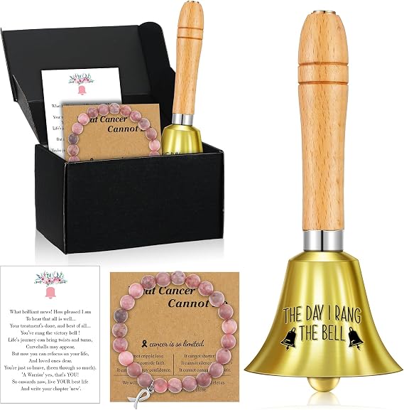 Canchiing 4 Pcs Breast Cancer Bell Ringing Gift for Women Include the Day I Rang the Bell Bracelet Card Box End of Chemo Last Day of Chemo Treatment Ornament Cancer Survivor Recovery Gifts(Classic)