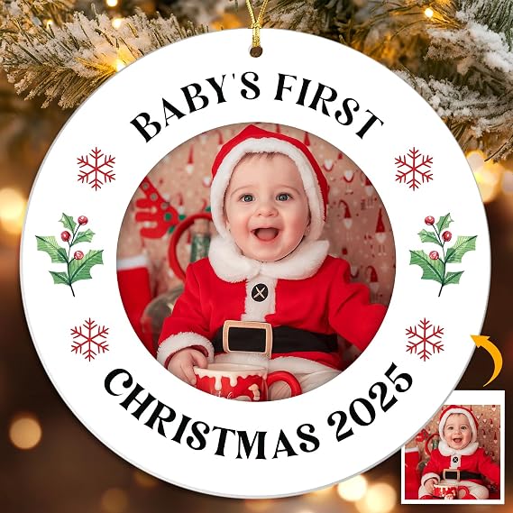 NewEleven Babys First Christmas Ornament 2025 Girl Boy, Personalized Christmas Ornaments for Baby, Xmas Gifts, Newborn New Mom Dad, 1st Christmas Ornament with Photo Frame