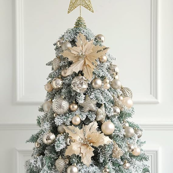 Christmas Ball Ornament Set, 48Pcs Champagne Gold Plastic Christmas Tree Hanging Decorations with Gift Package for Xmas Winter Holiday Wedding Party Decor