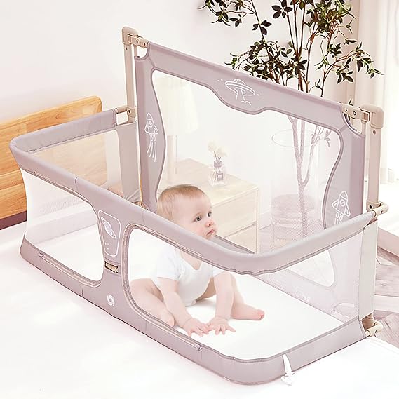 Baby Bedside Crib,Baby Bedside Sleeper,3 In 1 Folding Portable Crib,Breathable And Visible Mesh Window,Soft Washable Liner Cover And Sturdy Aluminum Alloy,Easy To Assemble Cradle Co Sleeper Stationary