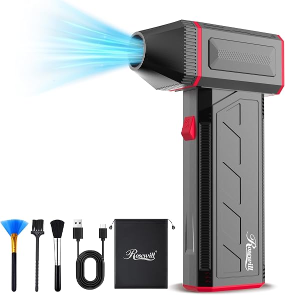 Rosewill Electric Air Duster - 120,000 RPM Super Power Cordless Compressed Air Duster, 3-Gear Adjustable Mini Blower with Fast Charging, Dust Blower for Computer, Keyboard, Pet, House, Outdoor and Car