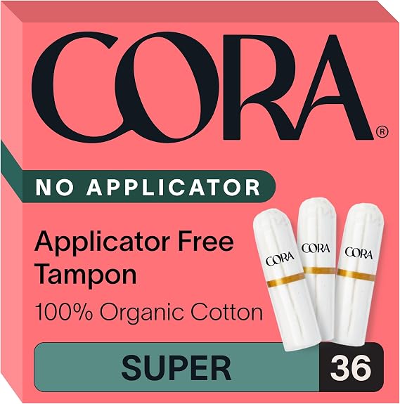 Cora 100% Organic Cotton Non-Applicator Tampons (36 Super Tampons)