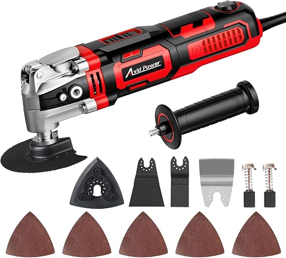 AVID POWER Oscillating Tool, 3.5-Amp Oscillating Multi Tool with 4.5 Oscillation Angle, 6 Variable Speeds and 11 pcs Saw Accessories, Auxiliary Handle
