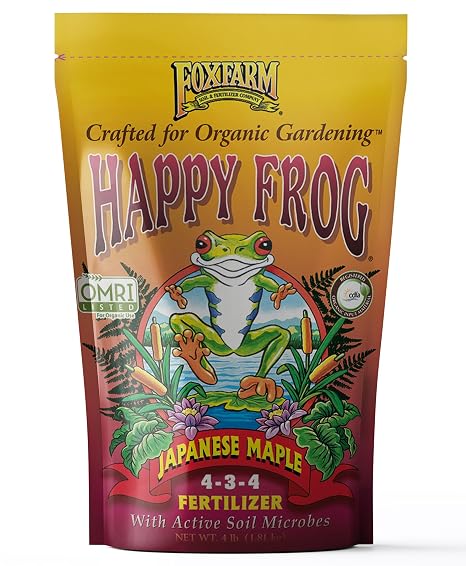 FoxFarm Happy Frog Japanese Maple Fertilizer - Supports Vegetative Growth & Strong Branch Development - 4-3-4 Blend with Soil Microbes & Mycorrhizal Fungi for Low pH Feeders - 4 lb