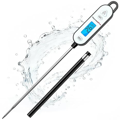 ThermoPro Digital Meat Thermometers, Food Thermometer has Backlight&Lock Function, Kitchen Temperature Probe 14.5cm, Waterproof Food Probe ℃/℉ Button, for Kitchen Cooking, BBQ, Jam, Oil, Water