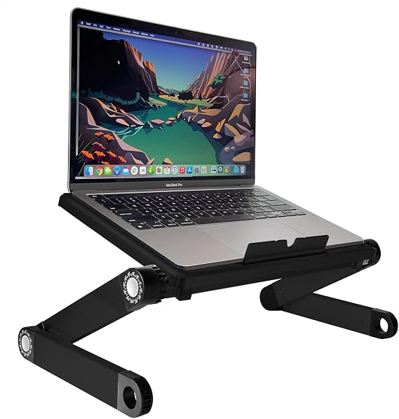 WorkEZ Light Adjustable Laptop Stand for Desk, Adjustable Height Foldable Ergonomic Laptop Stand Portable Computer Stand, Laptop Riser Holder, Black