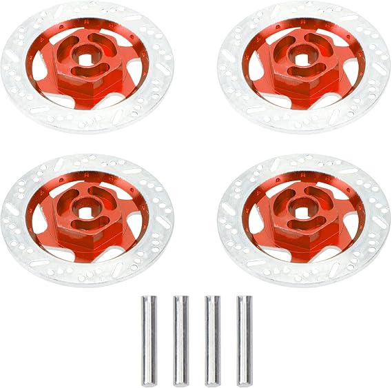 4Pack ShareGoo Metal 12mm Hex Hub Wheel Rim Tires Brake Disc Compatible with Traxxas Tamiya HSP HPI Redcat Racing 1/10 RC On-Road Car (Red)