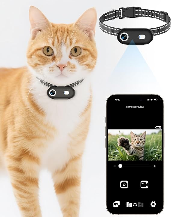 Cat Camera Collar with Phone APP,1080P HD Video Recording,Easy to Check Videos on APP, XS-Size Cordless Cat & Dog Collar Cameras,Rechargeable Pet POV Cam