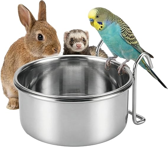 SPOT Stainless Steel Mini Coop Cup with Wire Hooks 10 oz Small Pet Food & Water Bowl, Rust-Resistant & Easy to Clean, Attaches to Cages for Birds, Parrots, Rabbits, Ferrets, Rats & Small Pets
