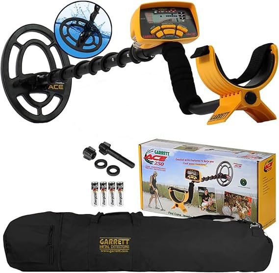 Garrett ACE 250 Metal Detector Bundle Electronic Pinpointing, 5 Search Modes, Accept/Reject Discrimination, Depth Indicator, Includes Carry Bag