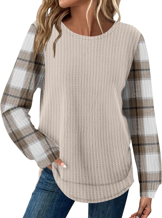 Sweatshirts for Women Crewneck Long Sleeve Blouse Loose Fit Tops Color Block Ribbed Trim Tops Fashion 2026 Tees