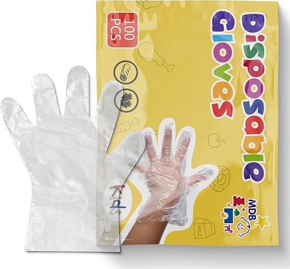 Disposable Gloves for Kids - 100 Pack Multipurpose Gloves Powder Free, Latex Free for Food Prep, Crafting, Painting & Playing