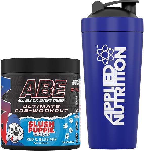 Applied Nutrition Bundle ABE Pre Workout 375g + 750ml Steel Protein Shaker | All Black Everything Pre Workout Powder, Energy & Physical Performance, Creatine, Beta Alanine (Slush Puppie)