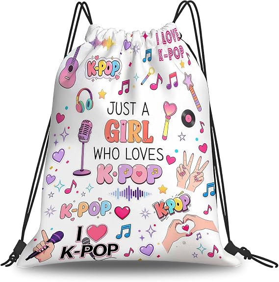 Kpop Drawstring Bag, Kpop Themed Drawstring Backpack for Girls Women, Music Girls Swimming Bag for School Sports Travel