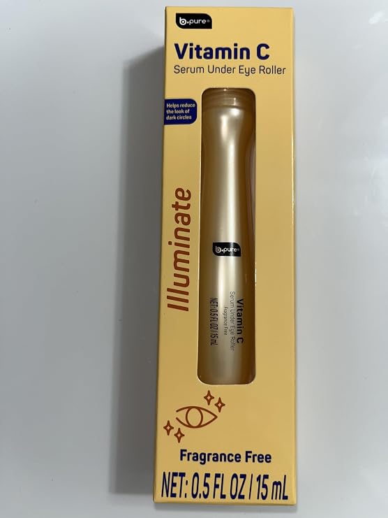 B.pure Vitamin C Serum Under Eye Roller, Fragrance Free, Helps Reduce Dark Circles, 0.5 FL OZ