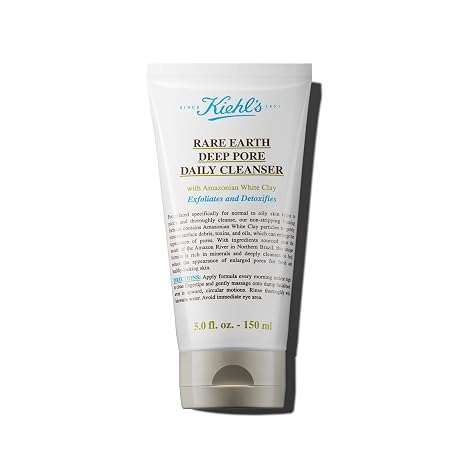 Kiehl's Rare Earth Deep Pore Daily Cleanser, Gentle Exfoliating Face Wash for Oily Skin, Detoxifies & Exfoliates Skin, Minimizes Pores, with Amazonian White Clay, Fragrance-free - 5 fl oz | Exfoliating Face Wash for Detoxifying - With Amazonian White Clay - For Oily Skin