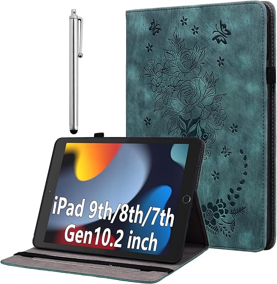 Case for iPad 9th Generation 2021/8th Gen 2020/7th Gen 2019 10.2 Inch with Auto Sleep/Wake Multi-Angle Protective PU Leather Case Green