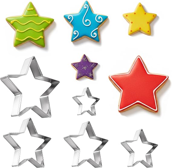 5 Pcs Star Shapes Molds, Star Cookie Cutter Set, Stainless Steel Five-Pointed Shaped Cutter, Bakeware Tools for Fondant, Biscuit, Sandwich, Cheese (5 Sizes)