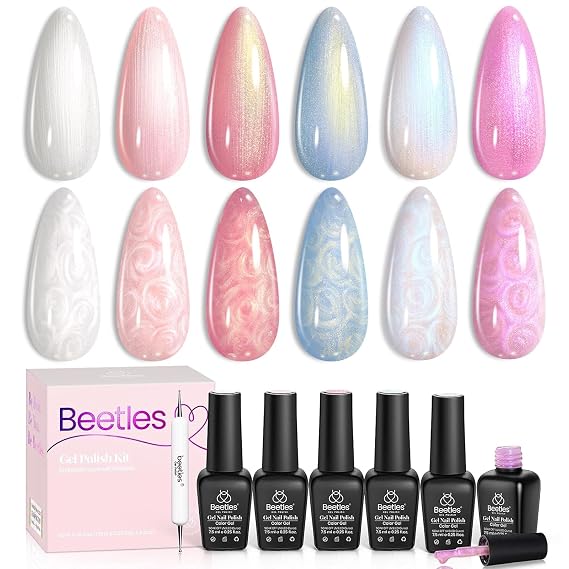 Beetles Pearl Gel Nail Polish Set, White Pink Blue Mermaid Gel Polish
