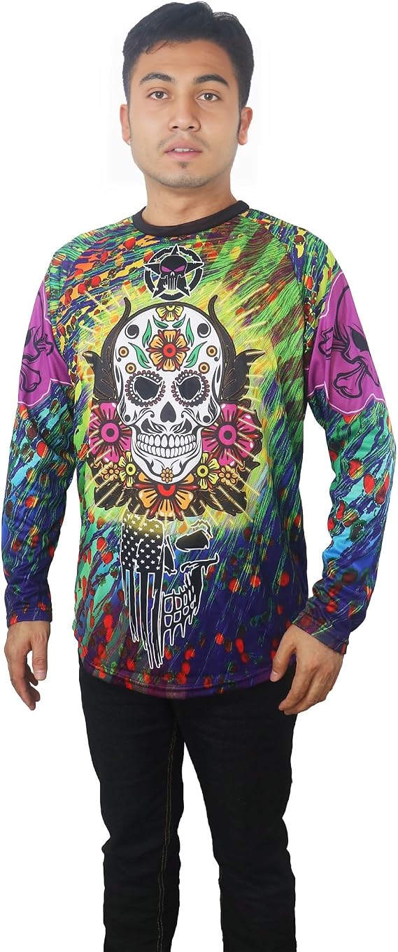 Motorcycle Mx Jersey USA Skull Top Motocross Cycling Bicycle Shirt Long Sleeve Bike MTB Mountain Riding Downhill Ghost Monster (3XL, USA Skull)