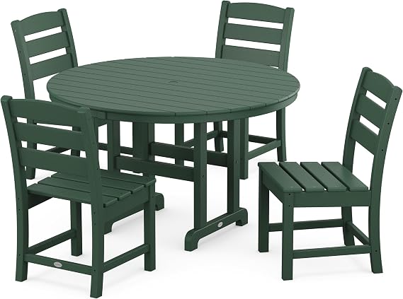 POLYWOOD Lakeside 5-Piece Outdoor Dining Set, HDPE Patio Furniture Table and Chairs for 4, All-Weather Recycled Plastic, Fade-Proof Bistro Set for Deck, Garden, Backyard, Green