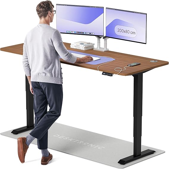 Desktronic HomePro Standing Desk – 200 x 80 cm Height Adjustable Desk with Electric Dual Motor, Touchscreen Controller & Integrated USB/USB-C, 3 Memory Presets
