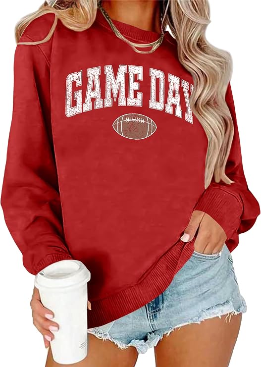 Ithalt Game Day Sweatshirt Women Cute Football Graphic Pullover Shirt Football Season Long Sleeve Tops