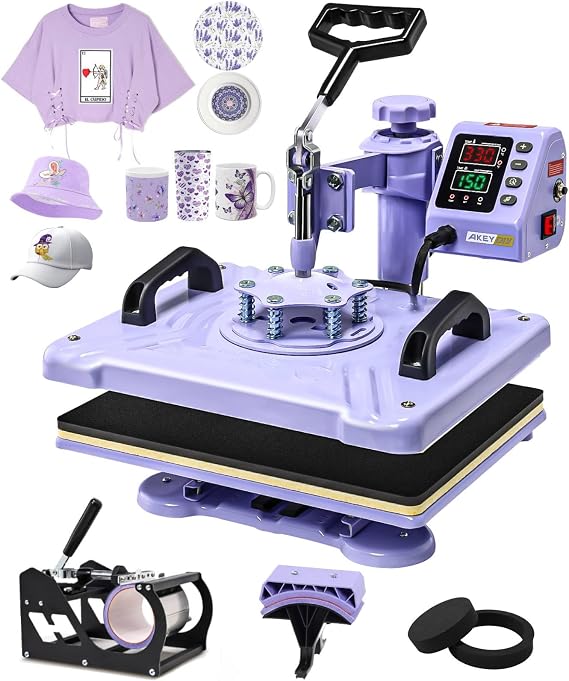 AKEYDIY Heat Press 5 in 1 Heat Press Machine 12x15 inch Swing Away T Shirt Pressing Machine with Digital Control, Multifunction Heat Press Transfer Sublimation Combo for T Shirts Mugs Hat Plate Cap