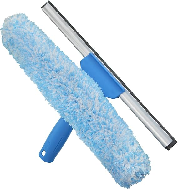 Unger Professional 2-in-1 Squeegee and Scrubber, 14 Window Cleaning Tool with Streak-Free Results, Commercial and Residential Use, Microfiber Sleeve to Clean without Scratching