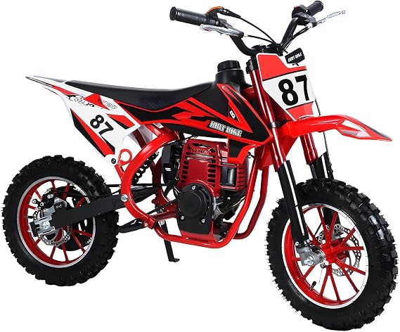 Mini Bike Kids Dirt Bike Motorcycle 49cc 4-Stroke Gas Power Motocross, Beach Off Road Mini Motorcycle, Children Pocket Motorbike with Disc Brakes Red