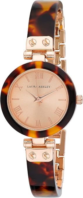 Laura Ashley Womens LA31094TOR Tortoise and Rosegold Half Bangle Roman Numeral Link Watch
