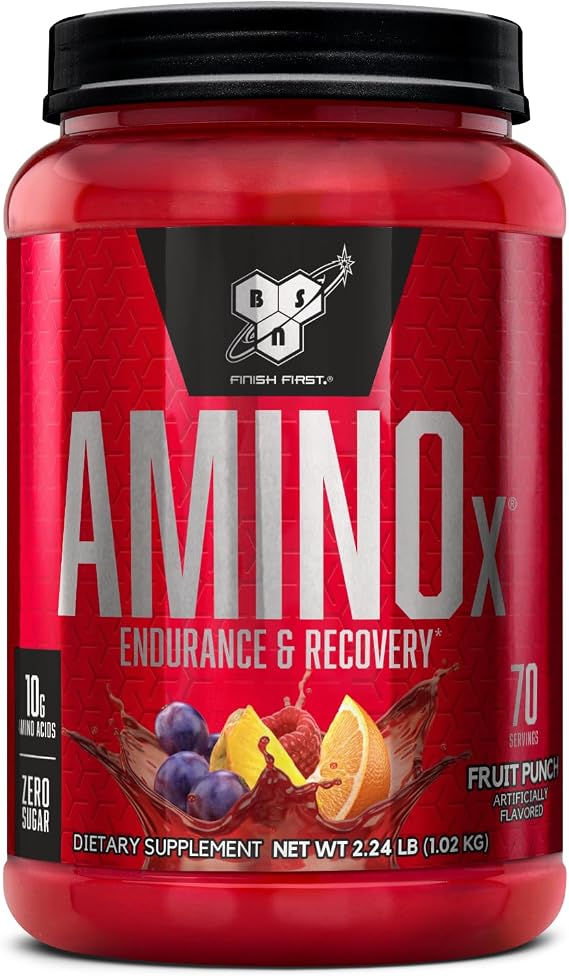 BSN Amino X Muscle Recovery & Endurance Powder, BCAAs, 10 Grams of Amino Acids, Keto Friendly, Caffeine-Free, Support Endurance, Zero Sugar, Fruit Punch, 70 servings, 35.84 Ounce (Packaging May Vary)