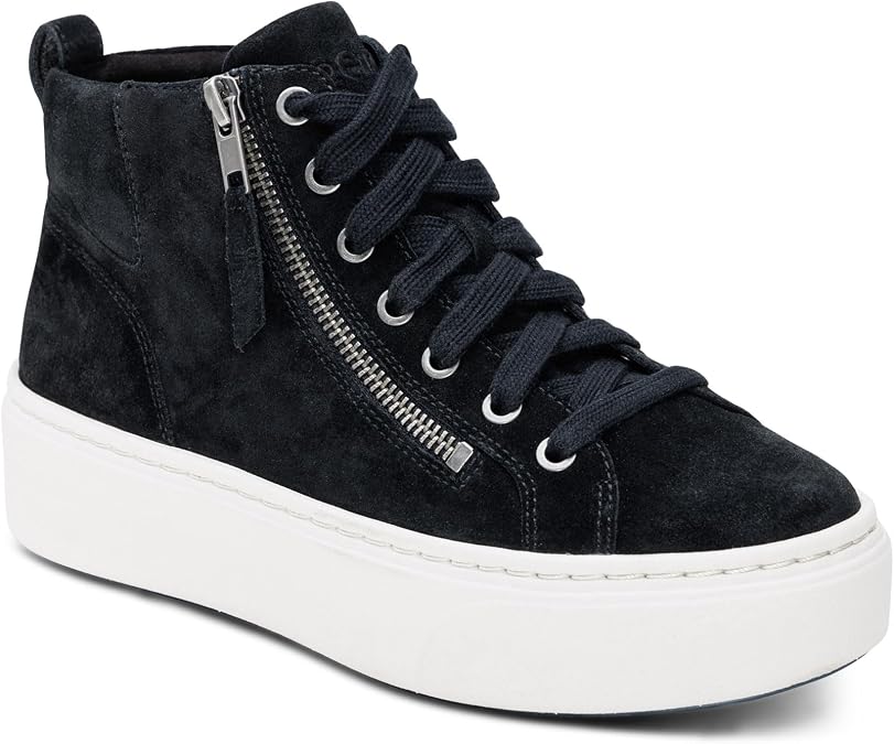 Aetrex Womens Gianna Orthopedic High Top Platform Sneakers with Arch Support Leather Walking Shoes with UltraSky Cushioning - Side Zipper Sneakers for Women