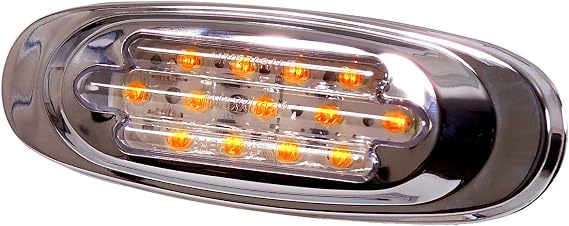 Maxxima M72270YCL Amber LED Clear Lens Oval Clearance Marker Light with Stainless Steel Bezel