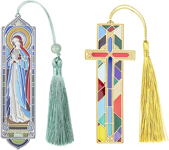 Metal Christian Book Mark with Tassel Cross Religious Bookmarks for Book Lover Gifts, Reading Studying Supplies Book Accessories(Pack of 2)