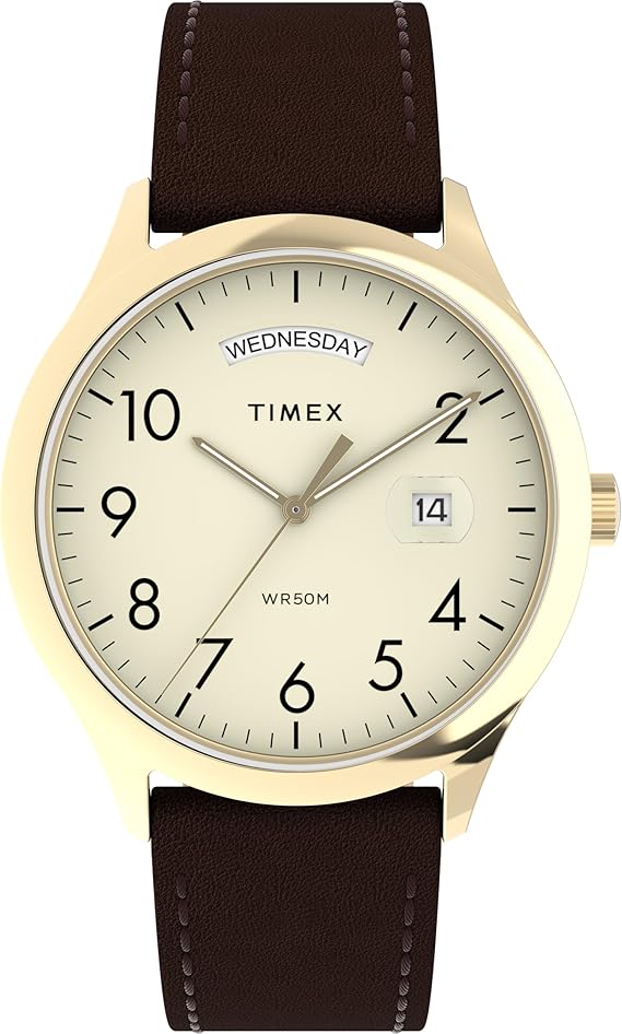 Timex Men's Easy Reader 40 mm Watch - Black Leather Strap White Dial Silver-Tone Case