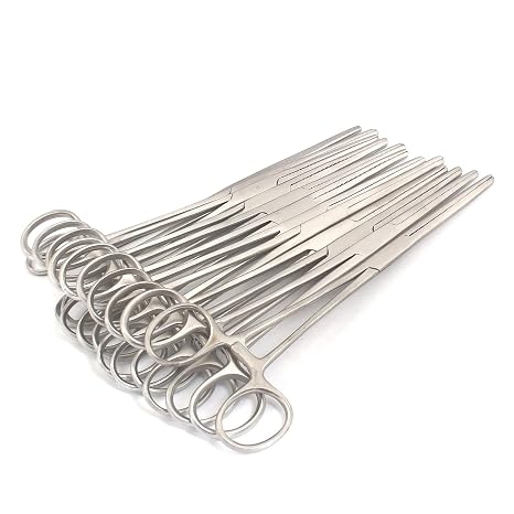 Set of 12 Hemostat Locking Forceps 8 Inches, Straight Stainless Steel - Multipurpose Ideal Hemostats for Nurses, Fishing Forceps, Crafts and Hobby