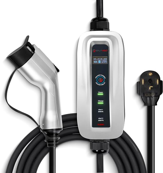 Portable Adjustable 24A Level 2 EV Charger, NEMA 14-30 J1772, 240V, 26ft