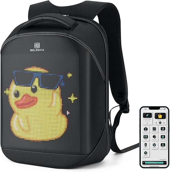 Gelrova LED Backpack, 17 Inch Bookbag DIY Pixel Motorcycle Backpack Programming Laptop Backpack, Unique Gift for Men or Women MotoGear, Battery not included