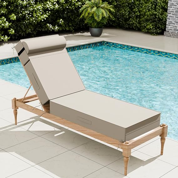 5" Outdoor Chaise Lounge Cushions with Pillow, 3X Water Resistant