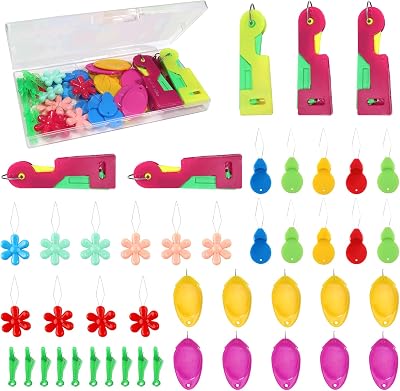 TUUXI 45pcs Needle Threader Tool 5 Types Plastic Flower Gourd Shape Thumb Needle Threader Easy Hand Sewing Needle Machine Sewing Products with Clear Box for Cross-Stitch Crafting Knitting Quilting