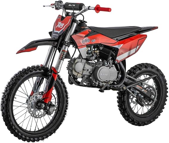 X-PRO X19 125cc Dirt Bike Zongshen Brand Engine with 4-Speed Semi-Automatic Transmission, Big 17"/14" Tires! (Red)