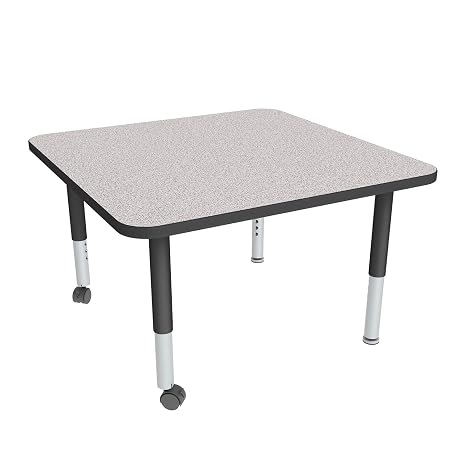 Sprogs Adjustable Height Mobile Classroom Activity Table for Preschools, Square Preschool Activity Table with Casters, 36"L x 36"W x 23"H, Gray/Black
